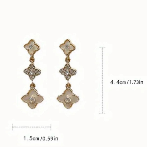 Chic Gold and White Crystal Drop Earrings - Picture 3 of 5